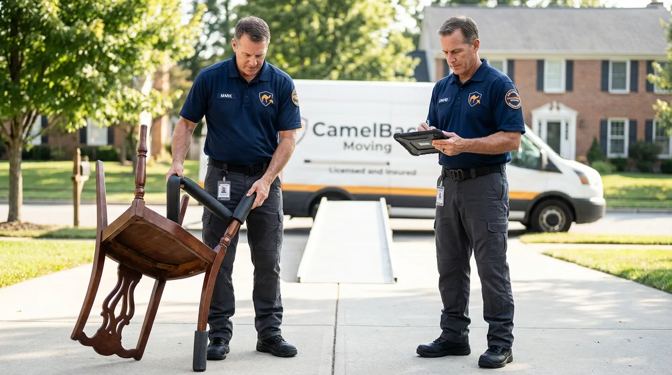 Movers inspecting furniture for damage prevention before loading in Latrobe, PA