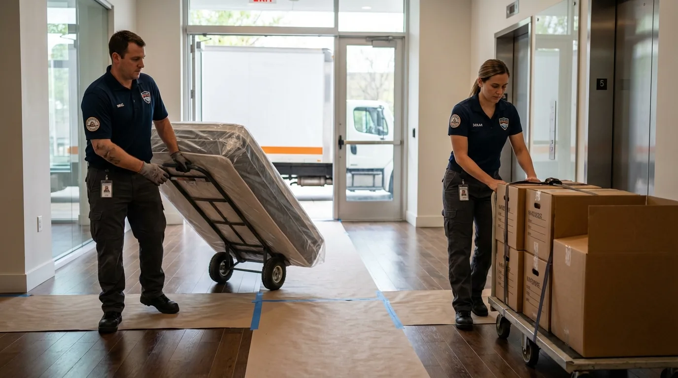 Professional apartment movers loading elevator in Latrobe, PA